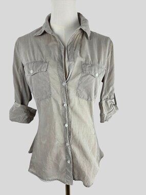James Perse Sheer Slub Side Panel Shirt Size 2 S/M Beige Button-Up FLAWS
